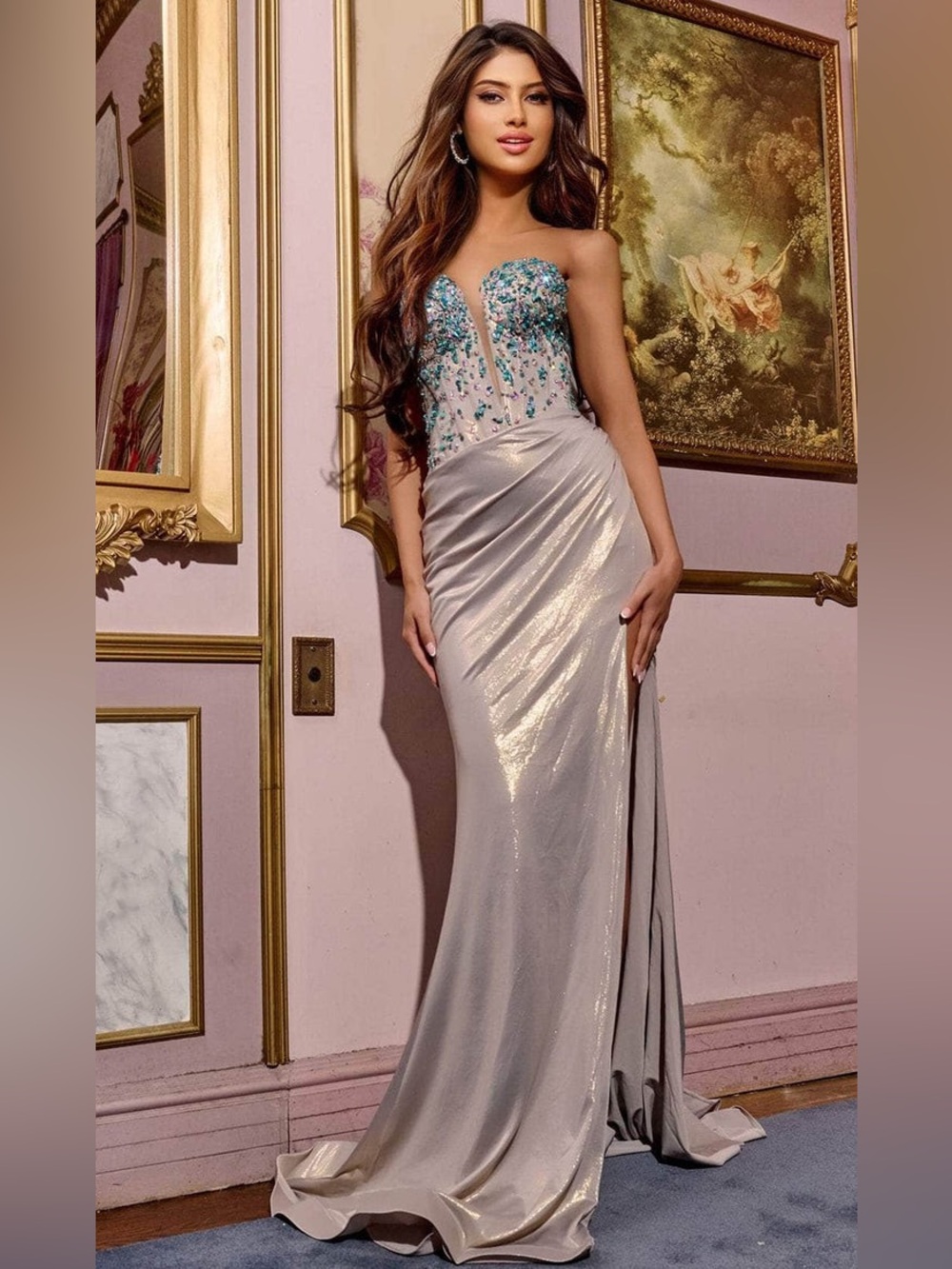 Jovani Corset Strapless Rhinestone Sweetheart Neckline Maxi Dress Size 8